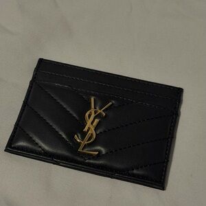 Saint Laurent Black Quilted Leather Card Case with Gold YSL Emblem